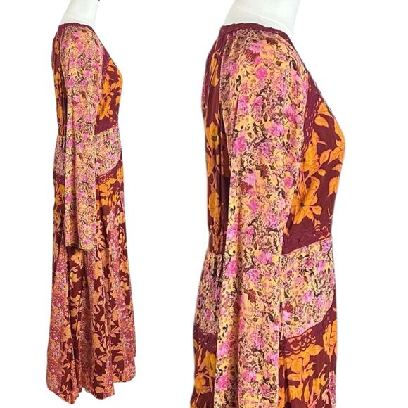 Free People Bohemian Retro 70s Gypsy Floral Tilda Maxi Dress Size Medium - Picture 11 of 15